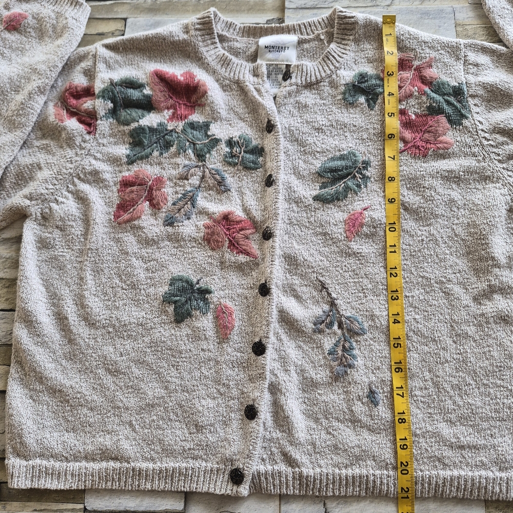 ​Monterey By Koret Cardigan Women's XL Beige Floral Linen Blend Boho Cottagecore - Picture 8 of 12